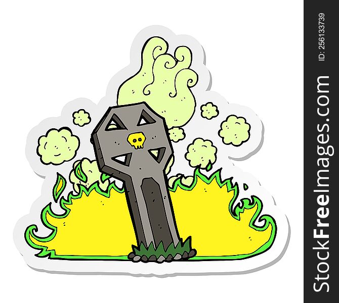 Sticker Of A Cartoon Spooky Grave