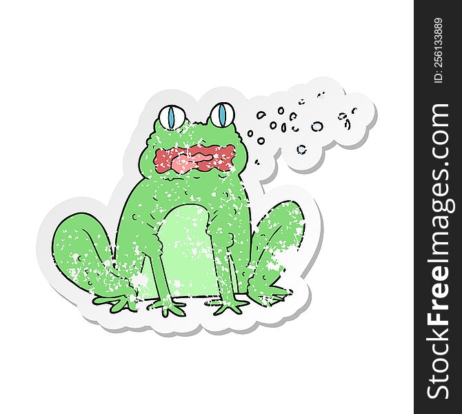 Retro Distressed Sticker Of A Cartoon Burping Frog