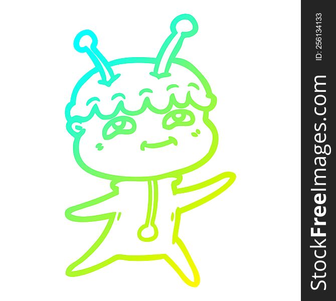 Cold Gradient Line Drawing Friendly Cartoon Spaceman Dancing