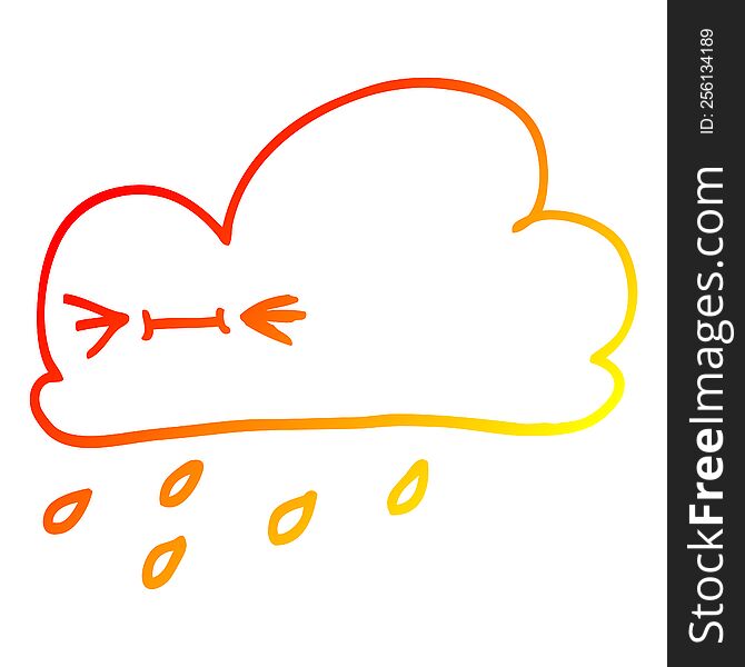 warm gradient line drawing of a cartoon happy grey cloud