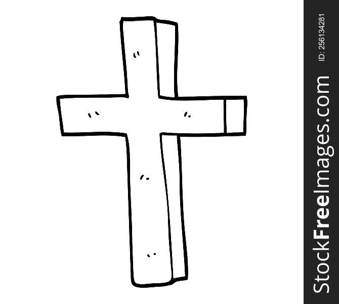 line drawing cartoon of a gold cross
