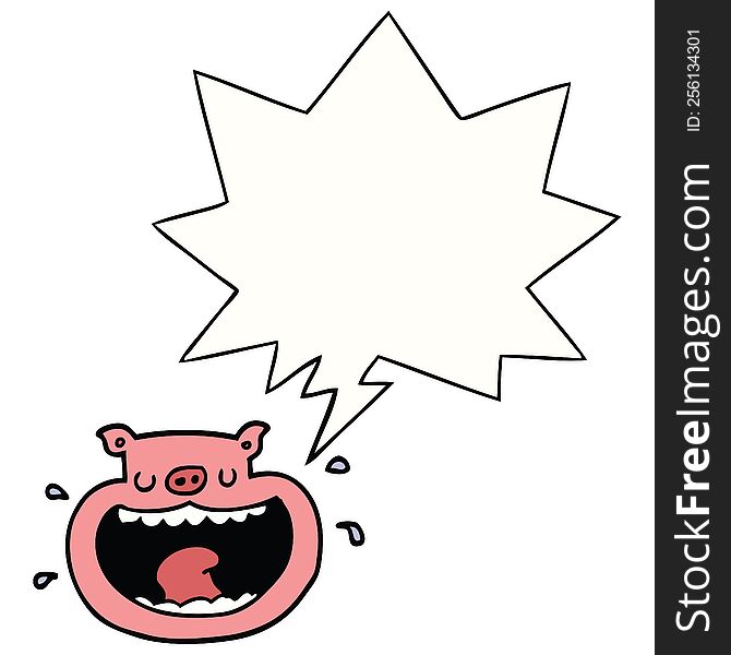 cartoon obnoxious pig with speech bubble. cartoon obnoxious pig with speech bubble
