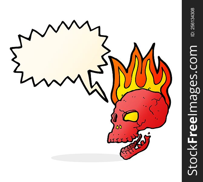 cartoon flaming skull with speech bubble