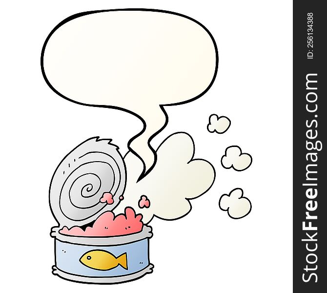cartoon smelly can of fish with speech bubble in smooth gradient style