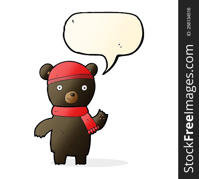 Cartoon Waving Black Bear With Speech Bubble