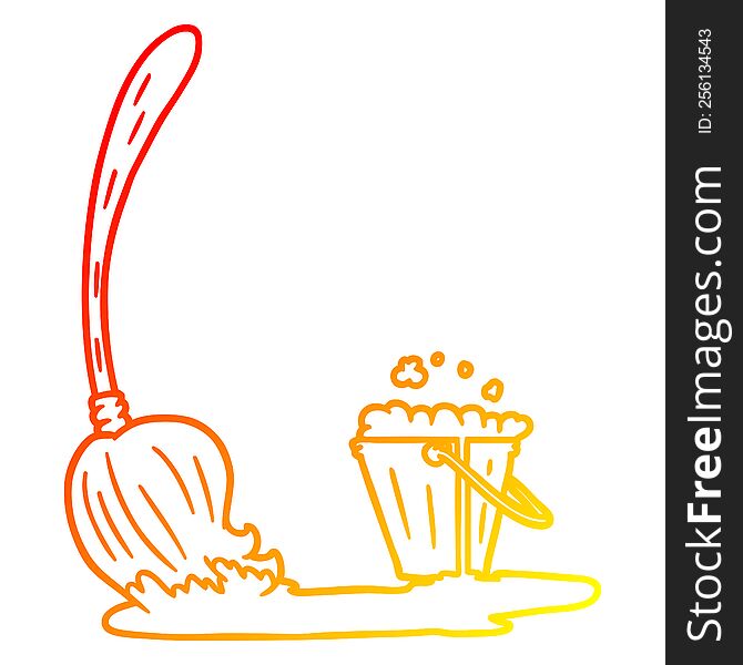 Warm Gradient Line Drawing Cartoon Mop And Bucket