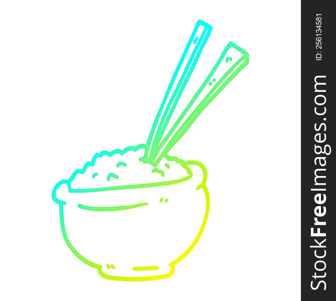 cold gradient line drawing of a cartoon bowl of rice with chopsticks