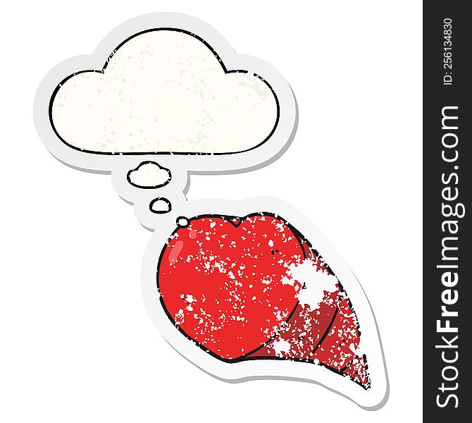 Cartoon Love Heart Symbol And Thought Bubble As A Distressed Worn Sticker