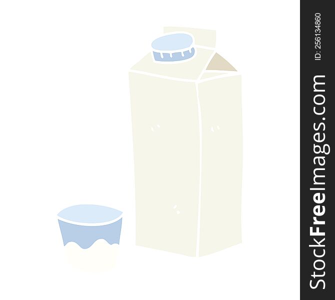 Flat Color Illustration Of A Cartoon Milk Carton