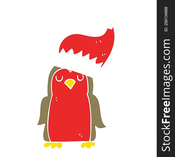 Flat Color Illustration Of A Cartoon Christmas Robin