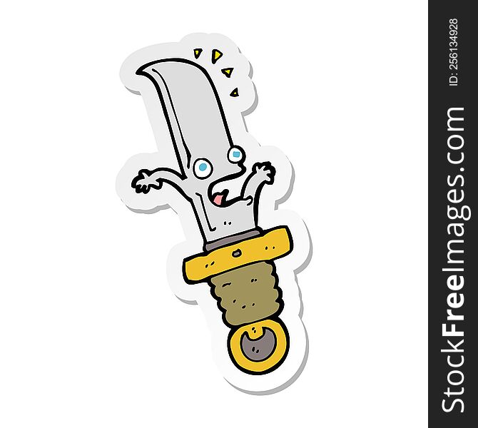 Sticker Of A Cartoon Frightened Knife