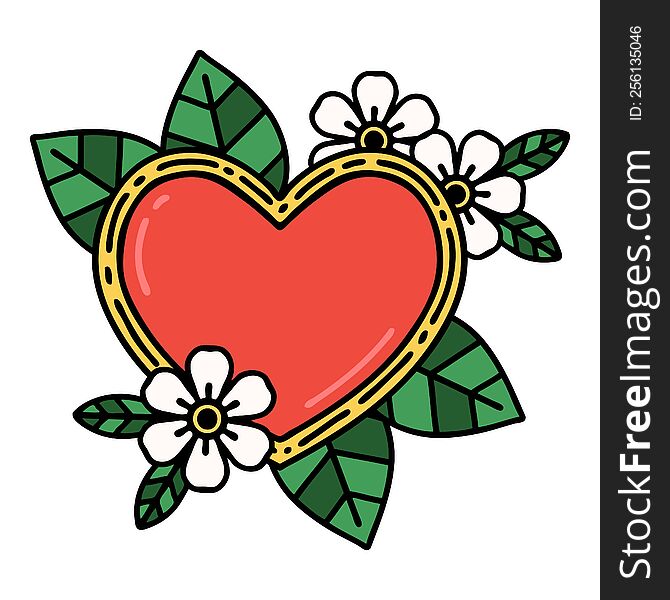 tattoo in traditional style of a botanical heart. tattoo in traditional style of a botanical heart
