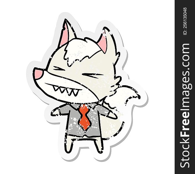 Distressed Sticker Of A Angry Wolf Boss Cartoon