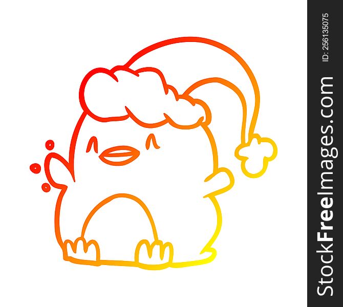 warm gradient line drawing of a penguin wearing christmas hat