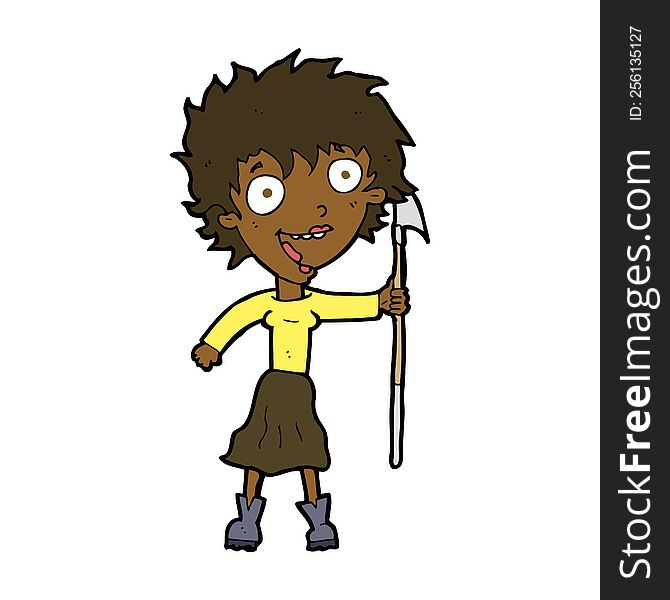 Cartoon Crazy Woman With Spear