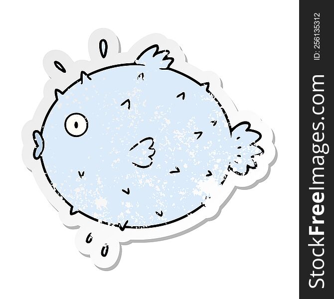 distressed sticker of a cartoon puffer fish