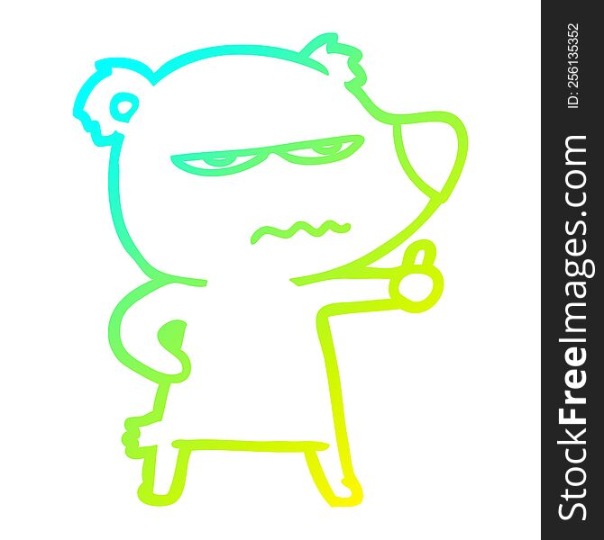 Cold Gradient Line Drawing Angry Bear Polar Cartoon Giving Thumbs Up