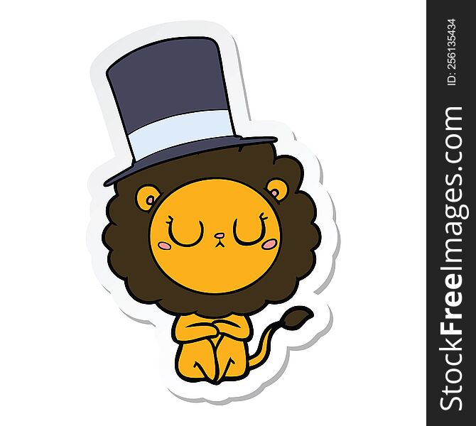 Sticker Of A Cartoon Lion Wearing Top Hat