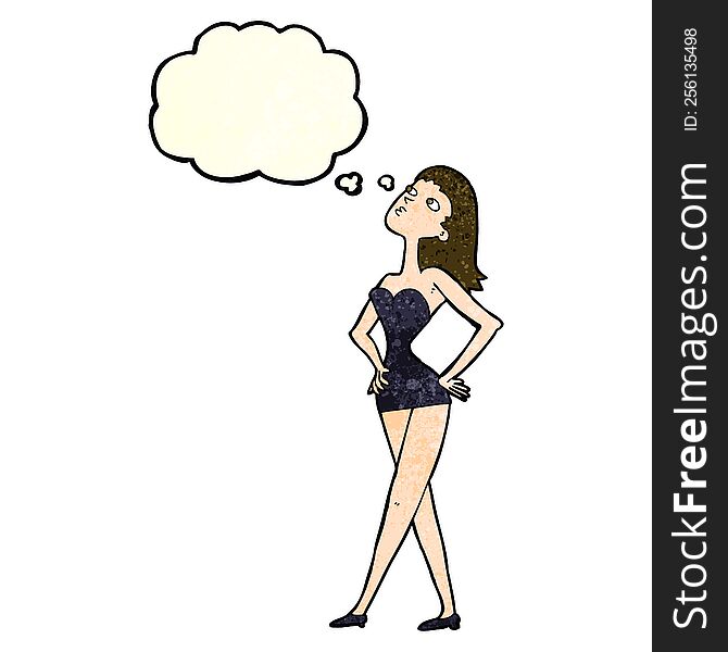 Cartoon Woman In Party Dress With Thought Bubble