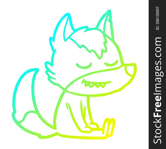 cold gradient line drawing friendly cartoon wolf sitting down