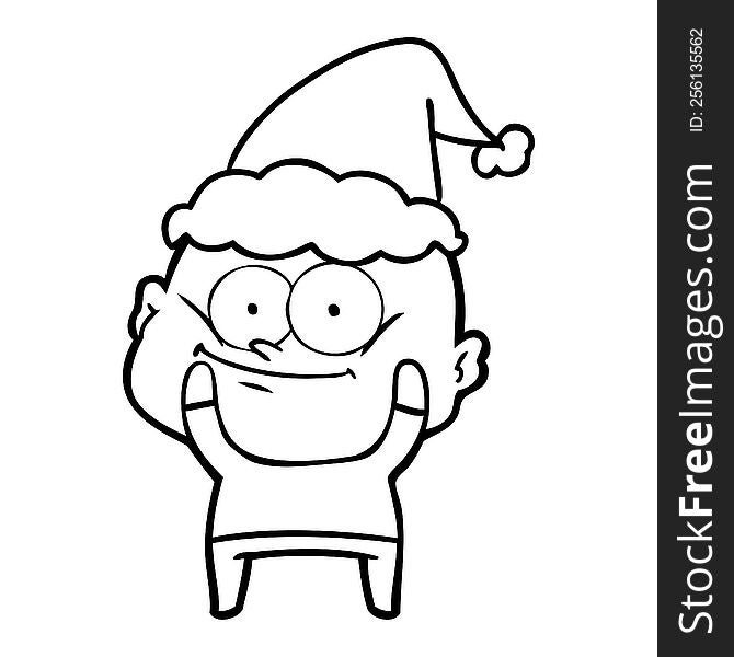 Line Drawing Of A Bald Man Staring Wearing Santa Hat