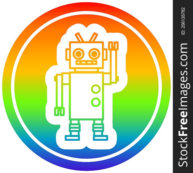 dancing robot circular icon with rainbow gradient finish. dancing robot circular icon with rainbow gradient finish
