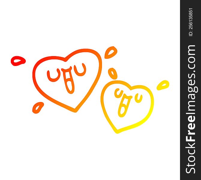 warm gradient line drawing of a happy cartoon hearts