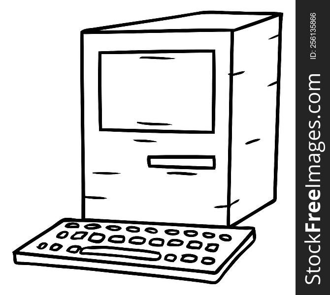 Line Drawing Doodle Of A Computer And Keyboard