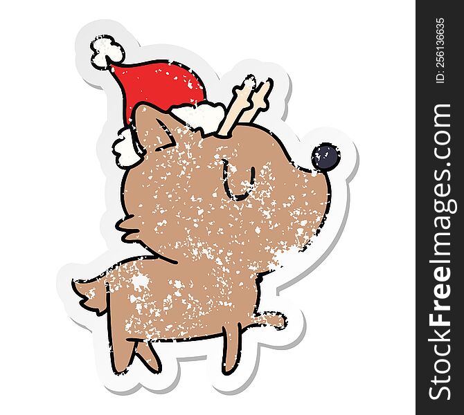 christmas distressed sticker cartoon of kawaii deer