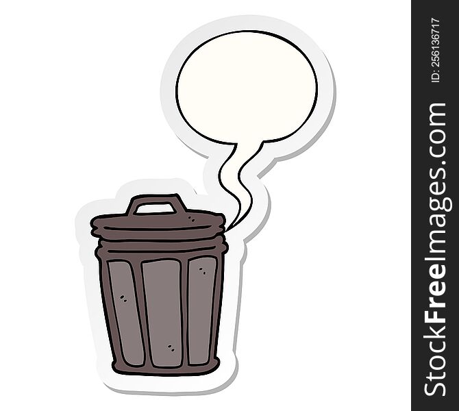 cartoon trash can and speech bubble sticker
