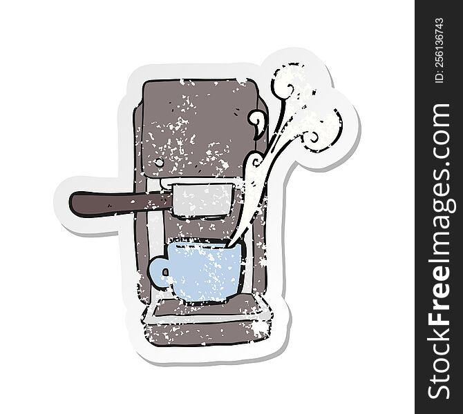 retro distressed sticker of a cartoon espresso maker