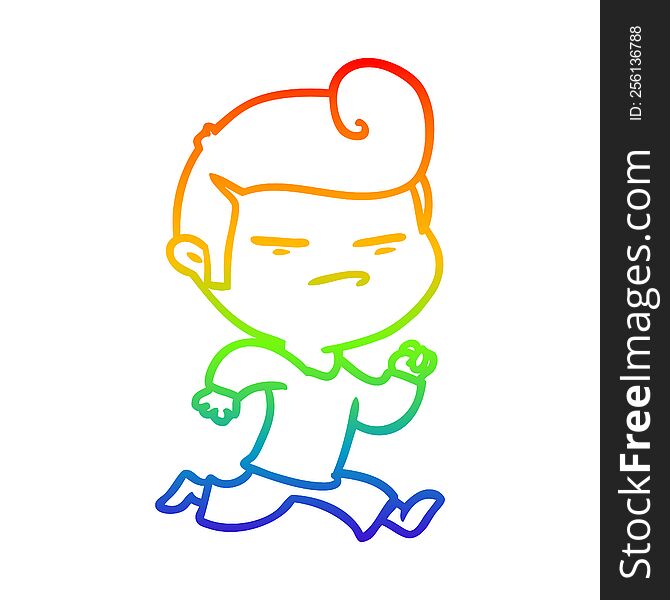 rainbow gradient line drawing of a cartoon cool guy with fashion hair cut