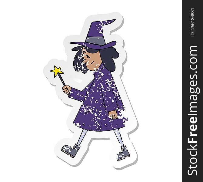 Distressed Sticker Of A Quirky Hand Drawn Cartoon Witch