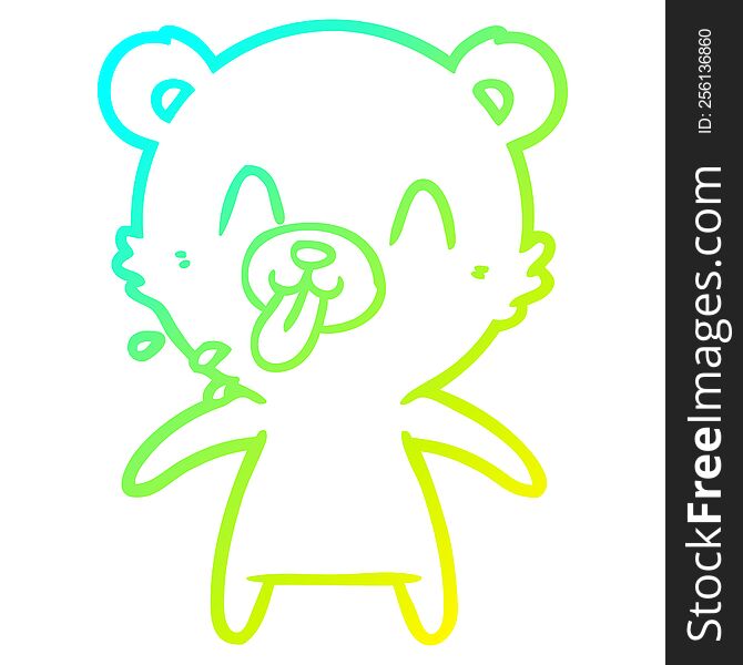 cold gradient line drawing of a rude cartoon polar bear sticking out tongue