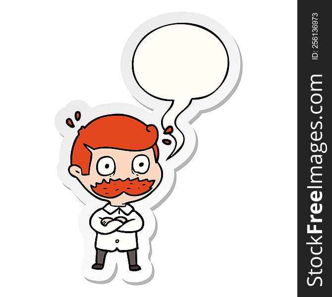 Cartoon Man And Mustache Shocked And Speech Bubble Sticker