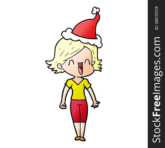 Gradient Cartoon Of A Happy Woman Wearing Santa Hat
