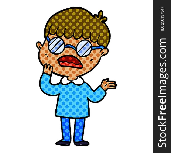 cartoon confused boy wearing spectacles. cartoon confused boy wearing spectacles