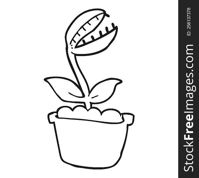 black and white cartoon venus fly trap