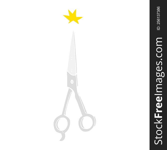 Flat Color Illustration Of A Cartoon Barber Scissors
