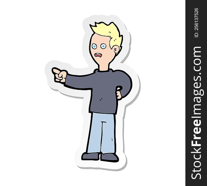 Sticker Of A Cartoon Shocked Boy Pointing