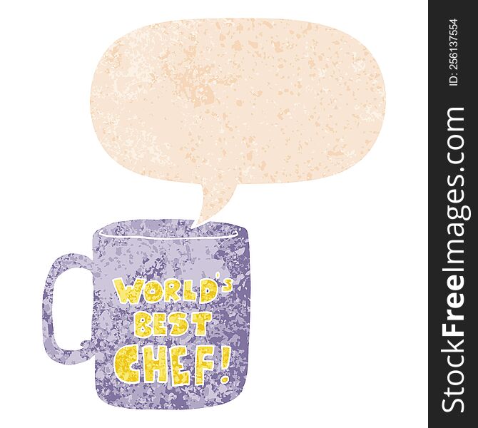 Worlds Best Chef Mug And Speech Bubble In Retro Textured Style