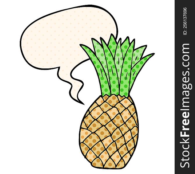 cartoon pineapple with speech bubble in comic book style