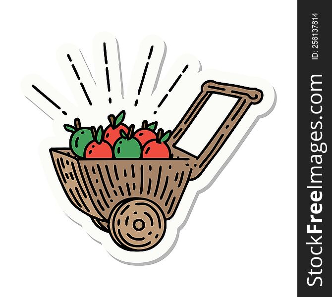 sticker of a tattoo style wagon of apples