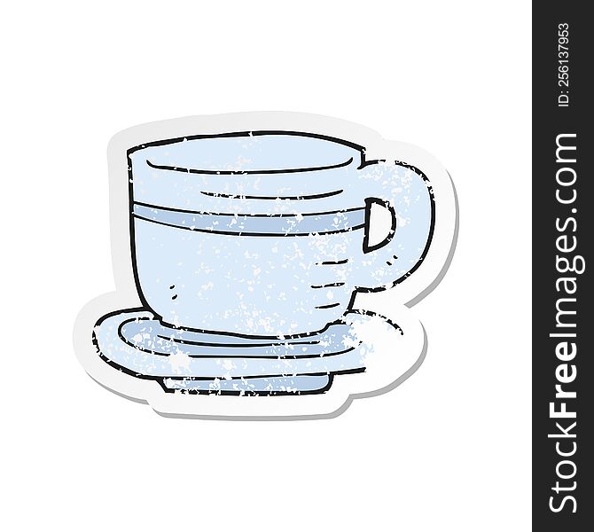 Retro Distressed Sticker Of A Cartoon Cup And Saucer