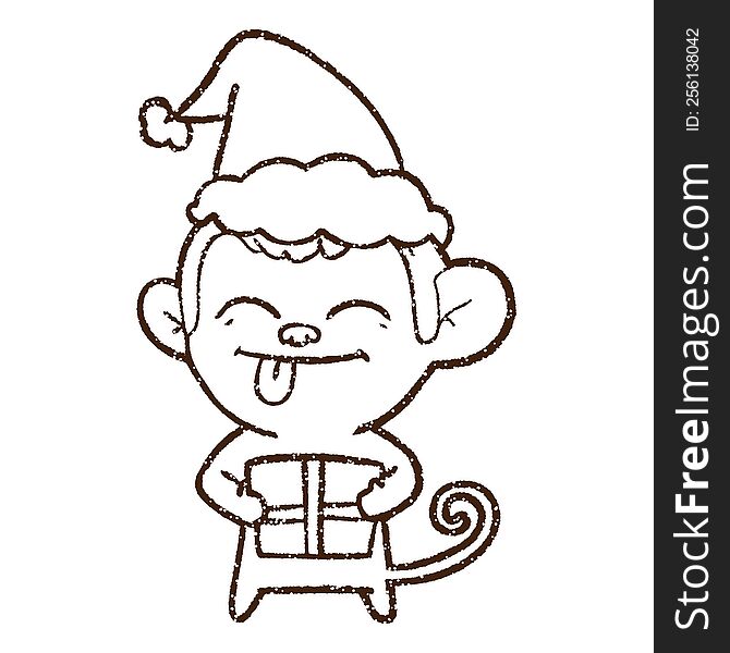 Christmas Monkey Charcoal Drawing