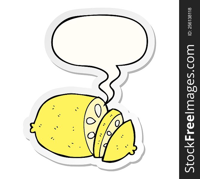 cartoon sliced lemon with speech bubble sticker