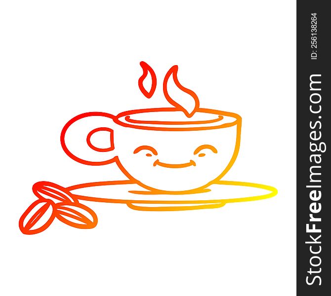 warm gradient line drawing of a cartoon espresso mug