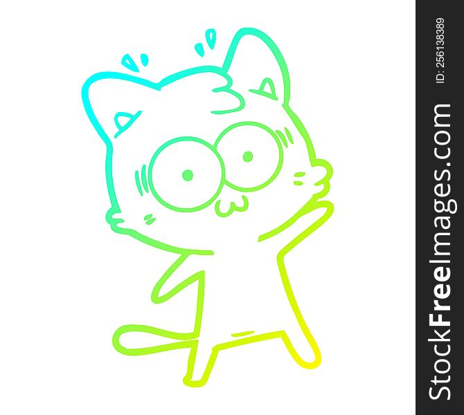 Cold Gradient Line Drawing Cartoon Surprised Cat