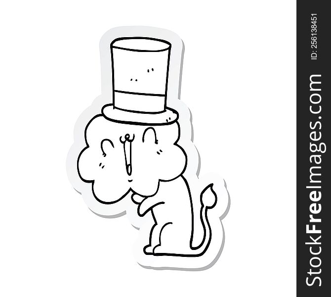 sticker of a cute cartoon lion wearing top hat