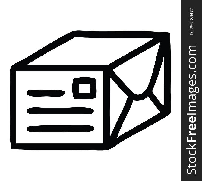 line drawing cartoon of a paper parcel